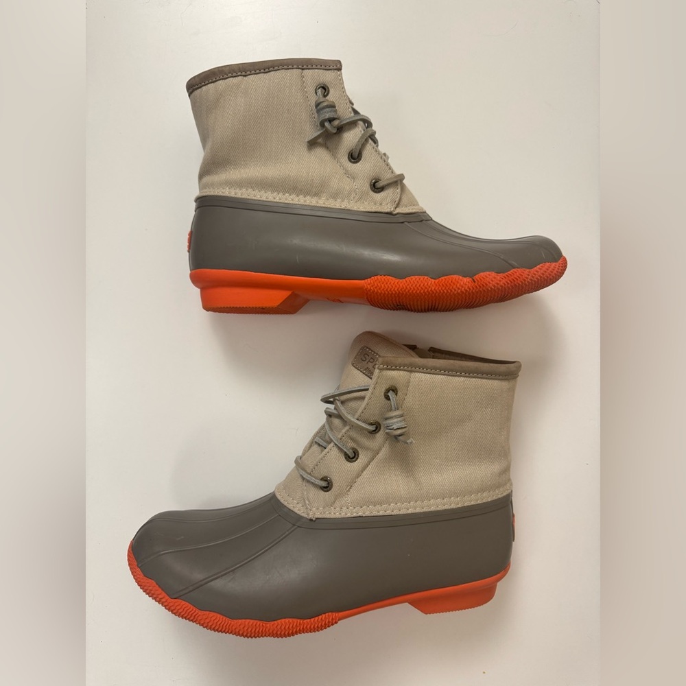 Sperry Top Sider Saltwater Taupe Coral Pop Duck Boots - Picture 5 of 6